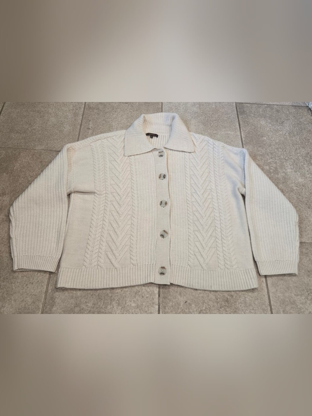 Quince Women Australian Merino Wool Collared Cable Knit Cardigan Sweater Size S